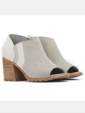 Sorel Nadia Ankle Bootie Shoes Grey Cream Leather Upper Size 10